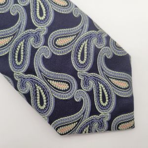 NWOT Paul Fredrick Men's Blue Paisley Embroidered Silk Tie OS